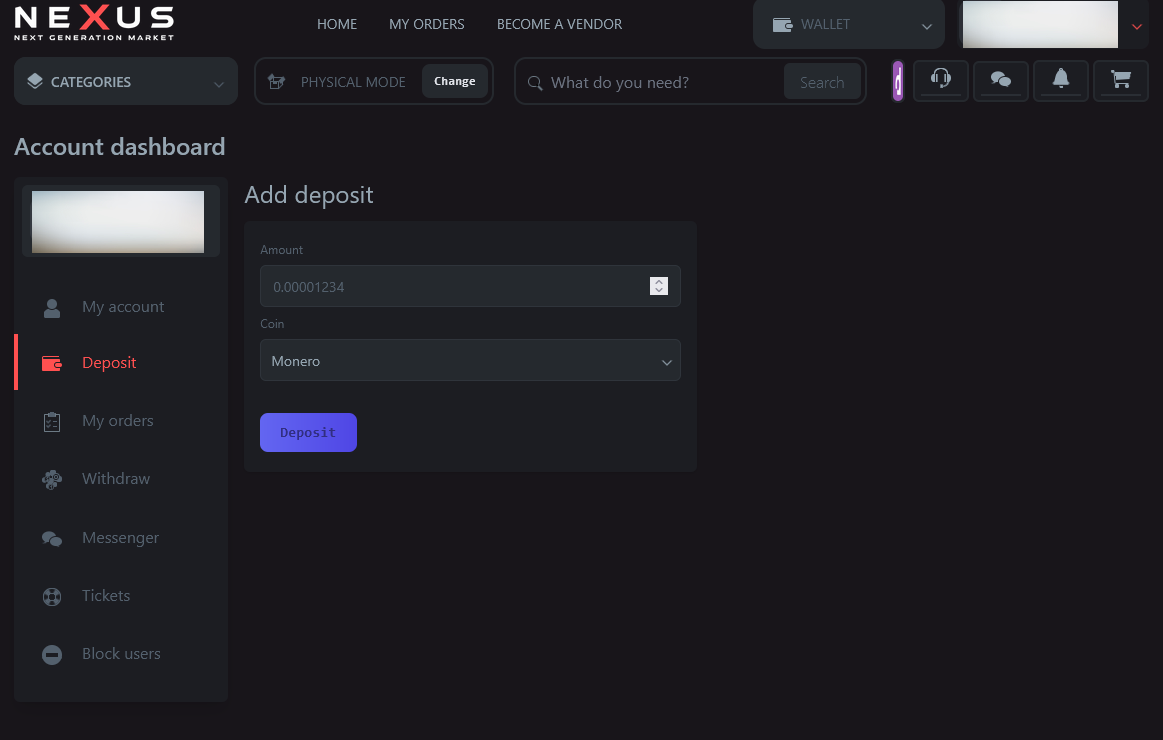 Nexus Market Monero deposit – XMR wallet address