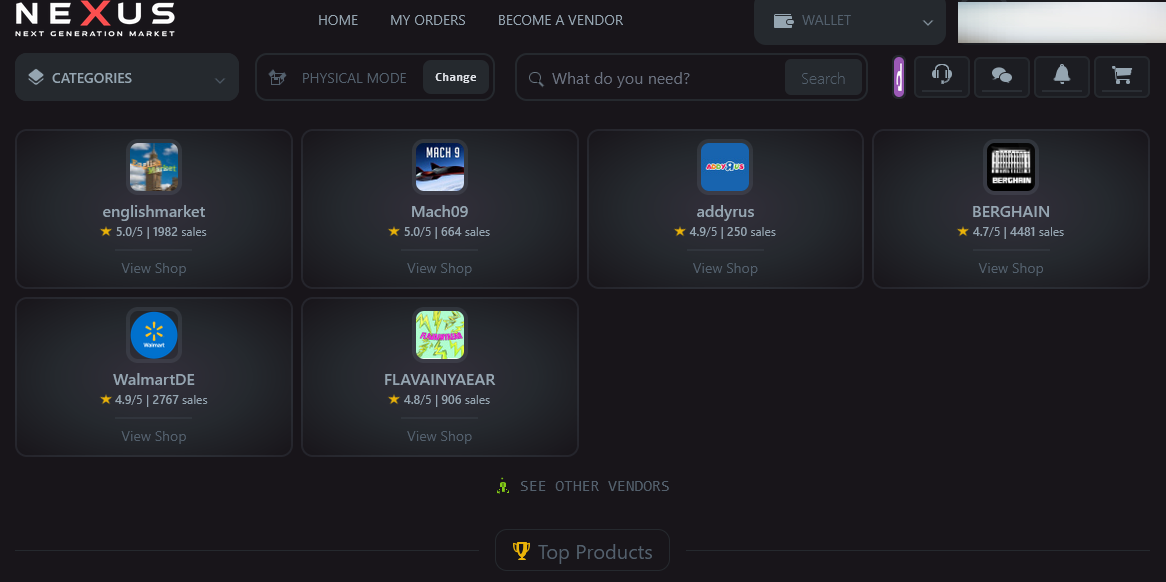 Nexus Market Link Vendors and Products – listing with ratings